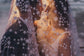 Close crop of a couple about to kiss beneath a star wedding veil, lantern glow shining through the tulle, Milky Way Veil